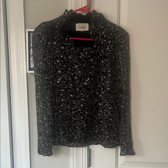 Ba&sh Black Blouse with Gold Pattern - Picture 1 of 4